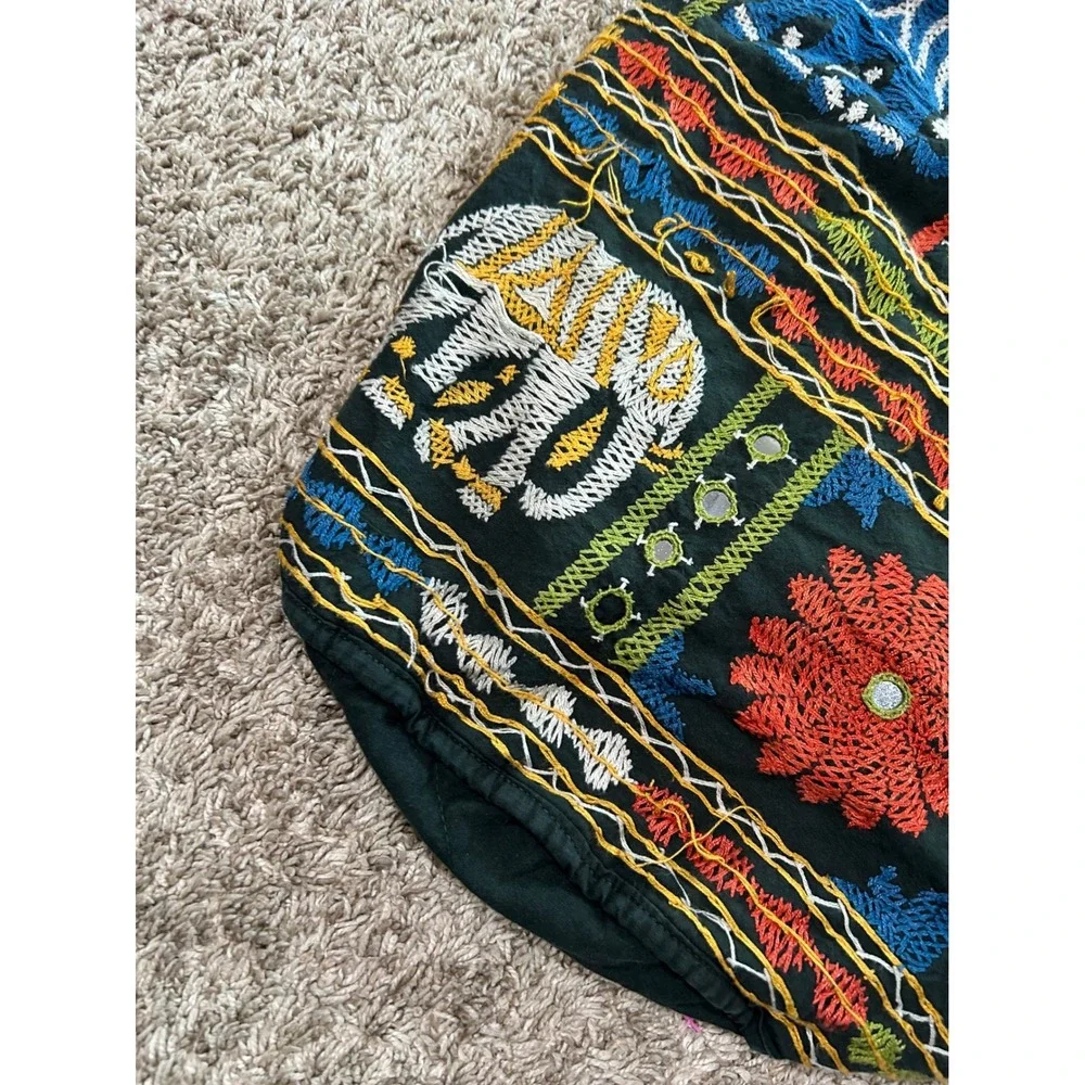 Boho Embroidered Elephant Drawstring Backpack Cotton Festival Hippie Tribal